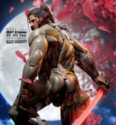 1boy 3d ass big_ass bloodshed bubble_butt cyborg daemoncollection english_text jetstream_sam male male_focus male_only meme memories_broken metal_gear_rising ponytail samuel_rodrigues