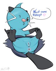 anthro anus black_ears black_tail blue_body blue_fur cute dewott dialogue dirty_talk english_text female feral_only fur furry furry_only genitals gloves_(marking) heart heart_after_text hi_res holding_own_legs_up kissy_face leg_markings markings mecha417 nintendo one_eye_closed otter pokémon_(species) pokemon pokemon_(species) pokemon_only presenting presenting_pussy pussy raised_finger raised_pinky signature socks_(marking) solo spread_legs spreading tail talking_to_viewer text video_games whiskers wink