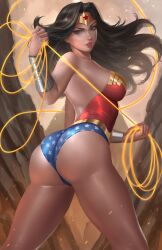 1girls alternate_version_available ass backless_leotard big_ass big_breasts dc_comics deviantart_link diana_prince female female_only fully_clothed large_ass lasso_of_truth leotard nopeys pinup rear_view solo strapless_leotard superheroine thunder_thighs wonder_woman wonder_woman_(series)