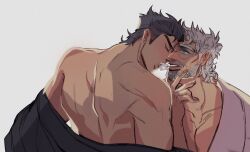 2boys beard black_hair blowing_smoke brunet closed_eyes dilf disrobing earring earrings exhaling_smoke gay grandfather_and_grandson gray_hair green_eyes grey_hair half_dressed half_naked half_nude hand_on_face hands incest jojo's_bizarre_adventure joseph_joestar jotaro_kujo looking_at_partner magojiji male male_only muscles muscular muscular_arms muscular_back muscular_male muscular_pecs muscular_shoulders old_joseph older_male open_eyes open_mouth parted_lips partially_clothed pecs pectoral_cleavage pectorals robe salt_and_pepper_hair shadows smoking stardust_crusaders wrinkles yaoi younger_male