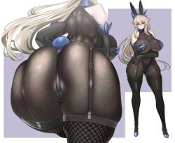 absurdres animal_ears artoria_pendragon artoria_pendragon_(fate) artoria_pendragon_(lancer_alter) artoria_pendragon_(lancer_alter)_(fate) ass black_bodysuit black_gloves blonde_hair bodystocking bodysuit breasts bunny_ears bunnysuit elbow_gloves fake_animal_ears fake_tail fate/grand_order fate_(series) female fishnet_legwear fishnets garter_straps gloves highres huge_ass huge_breasts long_hair multiple_views nontraditional_playboy_bunny rabbit_ears rabbit_tail tail thighhighs thighhighs_over_bodystocking uc very_long_hair yellow_eyes