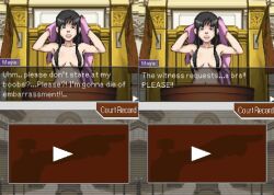 1girls breasts clever_censor clothes_lift embarrassed female female_only gyakuten_saiban maya_fey pixel_art public solo sprite suprised text