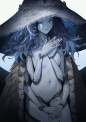 1girls 2022 4_arms blue_body blue_eyes blue_hair blue_skin breasts covering_breasts dark_moon_ring duan_henglong elden_ring female female_only fromsoftware ranni_the_witch witch_hat