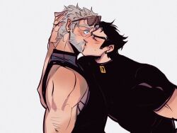 2boys beard black_hair blush brunet closed_eyes diamond_is_unbreakable dilf earring earrings gay grandfather_and_grandson gray_hair green_eyes grey_hair hand_in_hair hand_on_head incest jojo's_bizarre_adventure joseph_joestar jotaro_kujo kissing magojiji male male/male male_focus male_only muscles muscular muscular_arms muscular_male muscular_pecs old_joseph older_male open_eyes passionate pecs pectorals salt_and_pepper_hair stardust_crusaders sunglasses suprised surprise surprise_kiss tank_top tee_shirt tshirt turtleneck viiiola_beet wide_eyed wrinkles yaoi younger_male