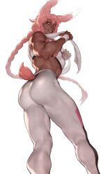 bara braided_ponytail bunny_ears bunny_tail fully_clothed leggings long_hair looking_back_at_viewer male male_only muscular muscular_male pink_hair shmihorny sports_bra