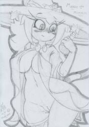 2022 anthro blush bodily_fluids breasts clothed clothing felid female genital_fluids genitals graphite_(artwork) hat headgear headwear holding_object holding_potion legwear looking_at_object lunaris_parukia maggie_(lunaris_parukia) magic_user mammal mismagius mostly_nude navel nintendo no_underwear open_clothing open_robe pattern_clothing pattern_legwear pattern_stockings pattern_thigh_highs pokémon_(species) pokemon pokemon_(species) pokemorph potion potion_bottle pussy pussy_juice robe solo stockings striped_clothing striped_legwear striped_stockings striped_thigh_highs stripes thigh_highs traditional_media_(artwork) video_games witch witch_hat