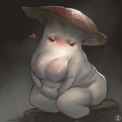 big_breasts blush chubby chubby_female closed_eyes dark_souls fat female female_only fromsoftware mushroom mushroom_girl mushroom_humanoid mushroom_parent natthelich nipple_bulge painting_(artwork) solo