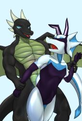 anal anthro anthro_only blindfold bulge bunny_costume clothing costume dragon gay genitals gloves handwear hi_res horn male male/male male_only muscular penis size_difference trashbadger wings