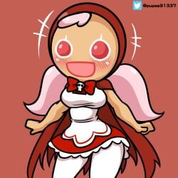 1girls blush breasts cherry_cookie clothed cookie_run cookie_run_kingdom cookie_run_ovenbreak dress female female_only flag_(artist) fully_clothed pink_hair red_background red_eyes simple_background smile solo stockings