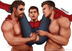 3boys actor anal_fingering avengers captain_america captain_america_(series) celebrity chris_evans chris_hemsworth fingering gay gay_sex human human_only in_character light-skinned_male light_skin looking_at_viewer male male_only marcomo marvel marvel_cinematic_universe muscular muscular_male peter_parker ripped_clothing ripped_pants spider-man spider-man_(series) spider-man_(tom_holland) spread_legs steve_rogers thor_(marvel) thor_(series) tom_holland yaoi