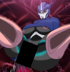arcee arcee_(prime) black_sclera breasts censor_bar censored erect_nipples female large_breasts maguslay nipples robot robot_girl solo tentacle transformers transformers_prime underboob