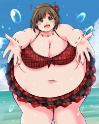 1girls 2020 :3 bbw beach belly big_breasts bikini breasts brown_hair cleavage curvaceous curvy cute female female_focus green_eyes hips huge_belly huge_breasts idolmaster idolmaster_cinderella_girls kurocaze large_breasts maekawa_miku obese obese_female ocean overweight overweight_female short_hair solo solo_female solo_focus swimsuit voluptuous wide_hips