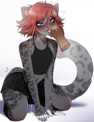 1boy 1girls anthro blue_eyes cute feline female femboy finger_in_mouth fringe gekko-seishin girly good_boy good_girl grey_fur imminent_oral leopard licking_fingers medium_hair nightkitty_(nightshade89) oral oral_sex petite pleasure_face red_hair seductive_mouth short_hair skinny slim spread_mouth submissive_female teenager thumb_in_mouth tongue_out