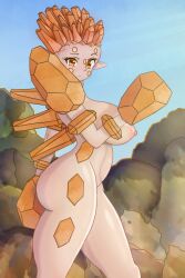 ass erect_nipples eyelashes female frown gijinka golem humanized large_breasts mineral_fauna mineral_humanoid pointy_ears pokemon pokemon_rse regirock rock rock_creature rock_humanoid solo stone_body sturdyplywood yellow_eyes