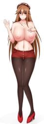 brown_hair deuzlul female genderswap_(mtf) hat heels high_school_dxd huge_breasts hyoudou_issei long_hair necklace rule_63 solo tongue_out topless very_long_hair