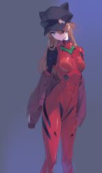 1girls asuka_langley_sohryu blue_eyes bodysuit breasts clothing eye_patch female female_only fully_clothed hat human light-skinned_female light_skin long_hair looking_at_viewer neon_genesis_evangelion orange_hair pilot_suit plugsuit rebuild_of_evangelion slim_girl slim_waist small_breasts solo standing yang-do yd_(orange_maru)