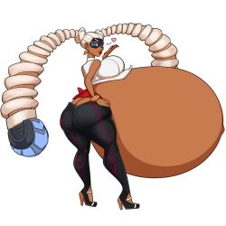 <3 1girls arms_(game) ass belly big_ass big_belly big_breasts blowing_kiss breasts dark-skinned_female dark_skin female high_heels hyper_pregnancy large_ass massive_belly pregnant riddleaugust solo_female thick_thighs twintails twintelle