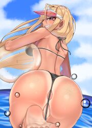 1girls anus_peek bikini blonde_hair breasts cap eye_contact feet female female_focus female_only gyaru kitagawa_marin long_hair looking_at_viewer shirosuke115 smile smooth_foot smooth_soles soles solo sono_bisque_doll_wa_koi_wo_suru thong