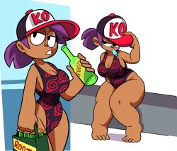 barefoot big_breasts bikini breasts dark_skin enid feet female female_only hat headwear human ok_k.o.!_let's_be_heroes superspoe swimsuit thick_thighs