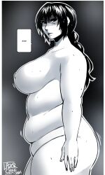 ... 1girls 2021 beauty_mark belly big_breasts breasts curvaceous curvy female female_focus lazorchef looking_at_viewer monochrome nipples nude nude_female ponytail side_view slightly_chubby solo solo_female solo_focus thighs tummy voluptuous watermark