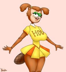 animatronic artist_name beaver cheerleader disney dladiator female furry giffany gravity_falls large_breasts solo thick_thighs thin_waist twintails wide_hips