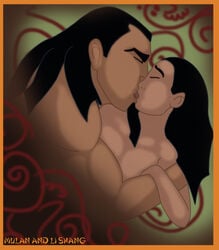 asian biceps bodybuilder canon_couple disney disney_princess dyb fa_mulan female human kissing li_shang male mulan muscles romantic straight