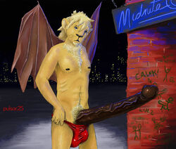 2007 anthro balls clothing erection feline fur furry hyper hyper_penis lion looking_at_viewer male male_only mammal night nipples penis pulsar solo tagme underwear wings