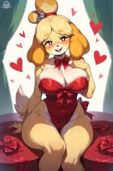 1girls ai_generated animal_crossing anthro anthro_only basketmuffin big_breasts breasts canine female female_only furry furry_only heart heart hi_res isabelle_(animal_crossing) nintendo sitting solo solo_female tail thick_thighs valentine's_day wide_hips