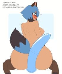 absurd_res animal_humanoid anthro ass big_breasts big_butt blue_eyes blue_hair blush brand_new_animal breasts brown_body brown_fur brown_hair canid canine dildo female fur hair hi_res humanoid keccubus mammal mammal_humanoid michiru_kagemori nipples nude open_mouth raccoon_dog sex_toy shocked_expression simple_background solo studio_trigger tail tanuki worried_look