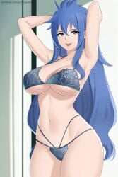 1girls abs armpit_crease armpit_fetish armpits arms_behind_head arms_up aslindsamure bbw belly_button big_breasts black_eyes blue_bra blue_hair blue_lingerie blue_panties blue_underwear bra busty cleavage fairy_tail female female_focus female_only hi_res high_resolution highres hips hourglass_figure indoors inner_sideboob large_breasts levy_mcgarden light-skinned_female light_skin lingerie lips lipstick looking_at_viewer makeup messy_hair pale-skinned_female pale_skin panties pink_lips pink_lipstick pinup pose posing sideboob solo solo_female solo_focus standing thick_thighs thighs toned toned_body toned_female toned_stomach underboob underwear very_high_resolution very_long_hair wavy_hair wide_hips