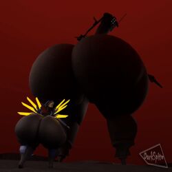 1000-thr_earthmover 3d_(artwork) 6_eyes 8_wings animated ass backsack balls big_butt building city_lights darkspite digital_media_(artwork) duo earthmover_(ultrakill) genitals gun gun_arm huge_butt humanoid long_neck looking_back machine male multi_eye multi_wing ranged_weapon red_background robot robot_humanoid simple_background standing ultrakill v1_(ultrakill) weapon wings yellow_wings