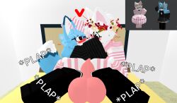 3d anal anal_sex anonymous_artist anthro big_penis blue_body blue_fur canid canine domestic_cat duo felid feline felis femboy fox fur genitals girly heart_eyes heart_symbol male male/male male_penetrated male_penetrating mammal onomatopoeia penetration penis reference_image roblox roblox_avatar robloxian sex text white_body white_fur