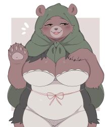 1girls anotherbearsimp anthro bear big_breasts blush brown_fur cleavage female female_only fur furry hi_res hood looking_at_viewer mama_mellow_(anotherbearsimp) mammal milf narrowed_eyes pawpads smiling smiling_at_viewer solo