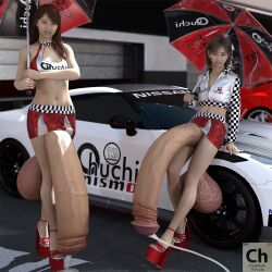 2futas 3d balls_bigger_than_head chuchi cum cumming garage huge_cock hyper hyper_balls hyper_penis looking_at_viewer nissan nissan_gtr penis_longer_than_knee platform_heels racing_queen tagme umbrella