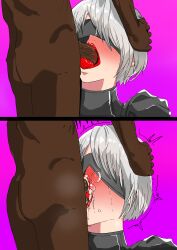 1boy 1girls android_girl blindfold blowjob blowjob_face cccppp3333 dark-skinned_male interracial nier:_automata nier_(series) robot_girl yorha_2b