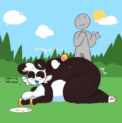 anthro big_ass big_butt bubble_butt easter fat fat_ass grass huge_ass huge_breasts large_ass large_breasts large_butt laying_down looking_at_another maggy_(swallowpancakes) massive_breasts outside panda public stupid swallowpancakes thick thick_ass