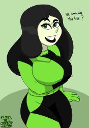 1girls 2024 big_breasts black_hair disney disney_channel dopeisnukat female green_bodysuit green_eyes green_skinned_female kim_possible shego