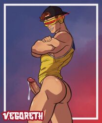 1boy arms_crossed ass boner bottomless butt caucasian caucasian_male cyclops_(x-men) erect_penis erection gay hard_on male male_only marvel muscles muscular muscular_male precum precum_drip scott_summers solo solo_male superhero thick_thighs vegoreth veiny_penis x-men x-men_97 yaoi