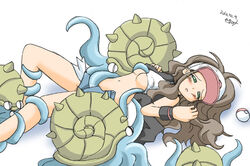 1girls 2010 artist_request blue_tentacles blush breasts brown_hair clothes clothing color consensual_tentacles dated defeated female green_eyes hair hilda_(pokemon) human implied_penetration interspecies jean_shorts long_hair omastar open_mouth poke_ball pokemon pokephilia rape restrained senami shell shirt shirt_lift shorts tentacle tentacle_under_shorts tentacles_under_clothes