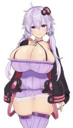 clothed dekapaiyukari enormous_breasts facominn gigantic_breasts huge_breasts thick_thighs vocaloid voiceroid white_hair yuzuki_yukari