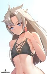 1girls a_(xenoblade) bikini bikini_top blue_eyes choker core_crystal earrings female female_only long_hair navel revealing_clothes silver_hair small_breasts swimsuit upper_body xenoblade_(series) xenoblade_chronicles_3 xenoblade_chronicles_3:_future_redeemed zambonito