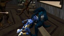 canid canine claws duo fellatio female fox group hi_res krystal krystal's_staff krystal_(star_fox) lizard male mammal nintendo oral penile reptile scalie sex sharpclaw_(star_fox) star_fox starfox_adventures