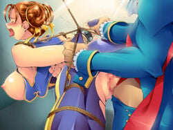 1girls blush bodysuit bondage capcom censored chun-li clothed_sex clothing darkstalkers demitri_maximoff female jumpsuit medium_breasts root_7 straight_hair street_fighter street_fighter_alpha street_fighter_alpha_2 street_fighter_alpha_3 torn_clothes