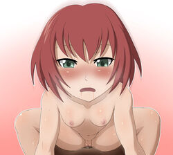 blush blush_lines blushing blushing_profusely darker_than_black drool drooling green_eyes meteor_twins nude nude_female red_hair short_hair small_breasts suou_pavlichenko tagme thick_thighs vaginal_penetration