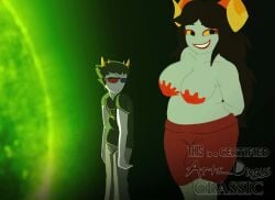 animated animated_gif aradia_megido arts_dingus bouncing_breasts female floating gear homestuck horns looping_animation pasties sollux_captor space topless troll