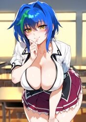 1girls ai_generated big_breasts blue_hair blush clothed clothing color female female_focus female_only hi_res high_school_dxd large_breasts light-skinned_female light_skin looking_at_viewer school school_uniform schoolgirl short_hair solo solo_female tagme thick_thighs truck_kun xenovia_quarta yellow_eyes