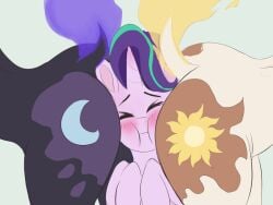 2017 4:3 alicorn ass better_version_at_source blush closed_eyes cutie_mark daybreaker_(mlp) dock_(anatomy) equid equine female feral friendship_is_magic group hair hasbro horn mammal multicolored_hair my_little_pony mythological_creature mythological_equine mythology nightmare_moon_(mlp) princess_celestia_(mlp) princess_luna_(mlp) raikoh-illust raised_tail simple_background starlight_glimmer tail unicorn white_background