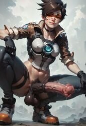 1futa ai_generated animal_genitalia babski326 big_balls bottomless equine_penis erection futa_only futanari gloves goggles horsecock huge_cock lena_oxton lips looking_at_viewer navel orange_goggles overwatch overwatch_2 penis precum pubic_hair shoes short_hair solo solo_futa squatting testicles tracer veiny_penis