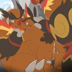 buggery color emboar gay male male_only marshtompkd multiple_males no_humans nudity pignite pokemon puberty pubes pubic_hair yaoi