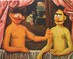 2boys avian bert big_bird canon_couple erect_nipples ernie fine_art_parody gabrielle_d'estrees_and_one_of_her_sisters_in_the_bath handjob nipple_pinch nude orange_skin parody sesame_street unibrow what yaoi yellow_skin